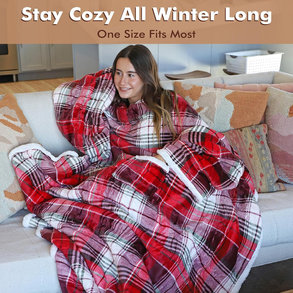 Sherpa Wearable Blanket with Sleeves, Full Body Throw Reading Wrap TV Blankets