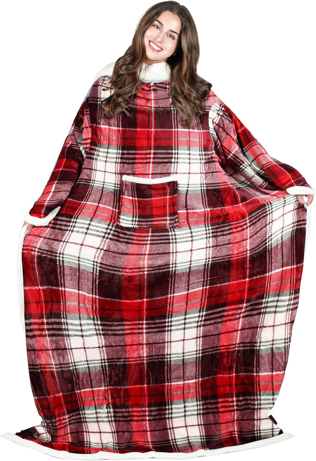 Sherpa Wearable Blanket with Sleeves, Full Body Throw Reading Wrap TV Blankets