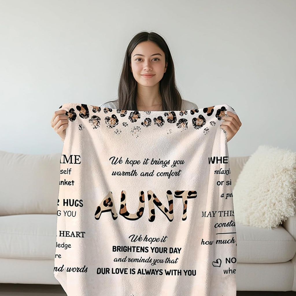 Aunt Gifts Wearable Blankets, Gifts for Aunt from Niece Nephew, Beloved Auntie Ever Gifts with Leopard Print Pattern and Heartfelt Blessings, Auntie Gifts for Christmas Birthday