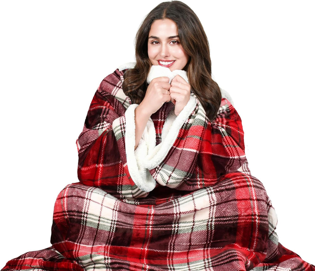 Sherpa Wearable Blanket with Sleeves, Full Body Throw Reading Wrap TV Blankets